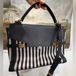 Henri Bendel Elegant Brown and White Striped Handbag